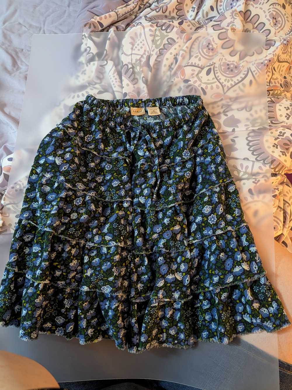 L.L. Bean Navy Blue Floral Tiered Ruffle Skirt